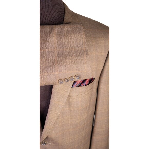 Jos A Bank Blazer Sz 42R Windowpane Beige Sports Coat Suit Jacket Wool/Silk EUC - Picture 6 of 14